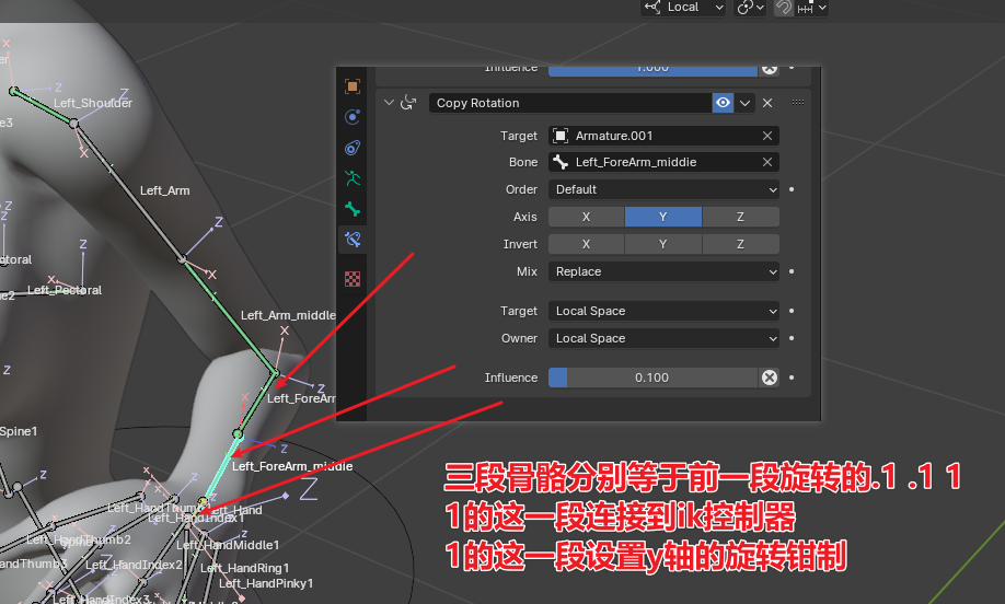 设置手臂 跟随手掌的辅助旋转 